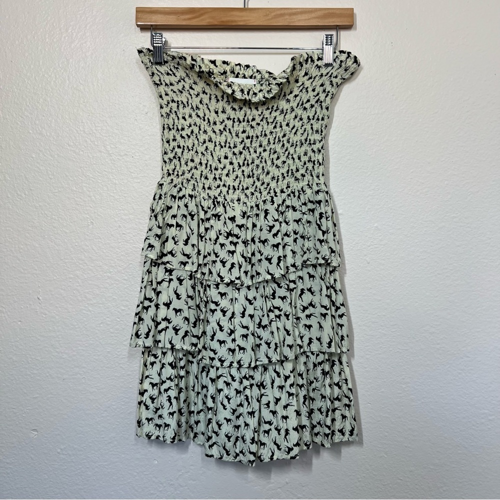 Dolls Kill Dolls Point Cream Horse Print Smocked Layered Mini Dress - Picture 2 of 11